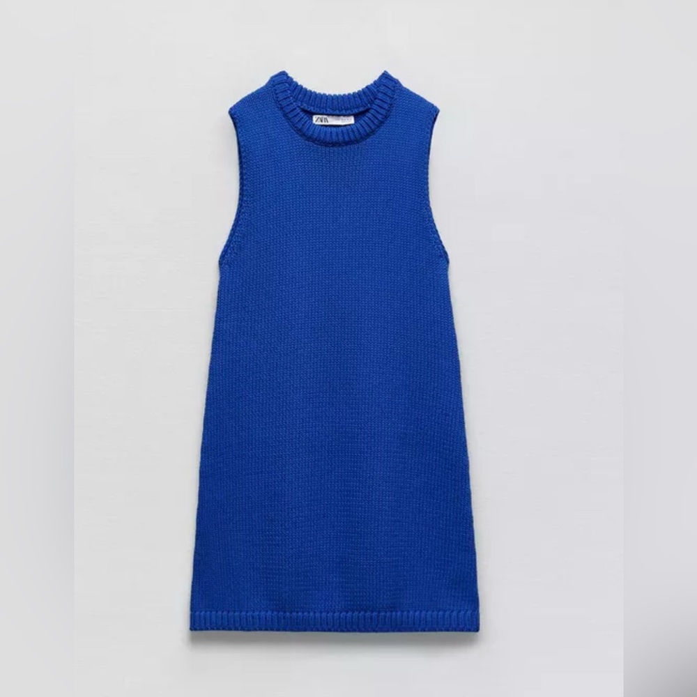 Zara Blue Sheath Dress Crew Neck Sleeveless
